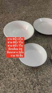 ชุดจานชาม ช้อน 10 ชิ้น สำหรับครอบครัว ใช้ภายในบ้าน คุ้มค่า คุ้มราคา คุณภาพดี ใส่ร้อนได้