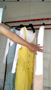 Fashion Wanita Setelan Overal Dress Mini Jeans Wash Import Kaos Lengan Panjang Putih Desilva