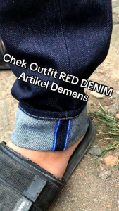 RED DENIM -Art DEMONS 15Oz Sanforize Denim Accent Selvedge Original Slim  Biru