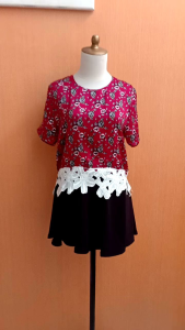 atasan wanita silk merah motif bunga M cewek MEWAH blouse wanita cute