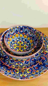 Moroccan Boho Blue-Yellow-Orange Soup Bowl Size 5 Inches - Porcelain Ceramic Bowl