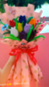 tulips bouquet 8pcs. and 2 added filler flowers made of fuzzy wire pipe cleaners perfect gifts for bdays mothers day debut valentines day and many more occasions.