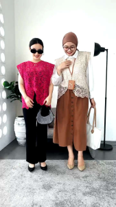 Kemeja Wanita Korean Style Vest Brukat Laura Terbaru Hitam Fuchia Latte