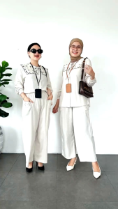 One Set Wanita Terbaru Bahan Linen Pevita Setelan Linen Korean Style Oversize Jumbo Bigsize