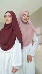 Thea Instant Shawl Premium Heavy Chiffon Takpayahgosok Black Light Taupe Hijab