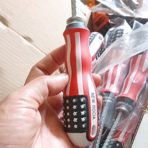 Obeng Bolak Balik Gagang Karet Ujung Magnet - Obeng + dan - Obeng Amerika