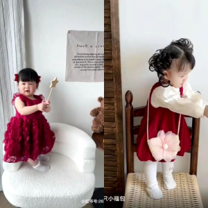 (Mẫu mới 2025) váy đỏ mặc tết cho bé gái đầm mặc tết váy 2 dây hàn quốc váy cho bé 1 -3 tuổi đầm mặc tết cho bé