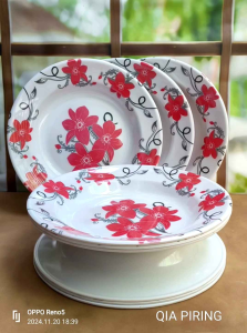 3pcs Piring Makan Bulat Melamine 9 Inci Motif Bunga Tahan Panas Berkuwalitas Serbaguna Gratis 1 Sendok