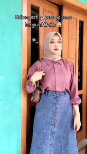 Rok jeans jumbo wanita kancing