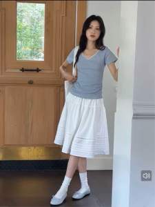 | 𝗠𝗲𝗶.𝗯𝘆𝗰𝗵𝗮𝗻 | Chân Váy Trắng Dáng Lửng Chất Thô Cotton Đơn Giản CV01