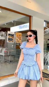 G. มินิเดรสผ้าลายสก็อตทอ ใส่ได้ 2 แบบนะคะ เปิดไหล่หรือเป็นแขนตุ๊กตาได้หมด ทรงกระโปรงบอลลูน❤️