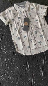 Kemeja Lengan Pendek Anak Motif Full Printing Pohon Kelapa Best Seller Warna Putih