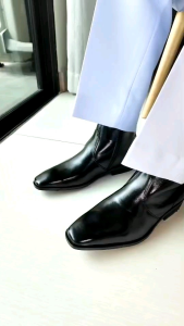 THE DRAGON LEATHERS SHOES รองเท้าฮาร์ฟหุ้มข้อยาวสูง 8.5นิ้ว ฮาฟสำหรับตำรวจ ทหาร หัวยาวปลายตัด หนังวัวแท้ น้ำหนักเบา นุ่มใส่สบาย