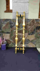 Handle Pintu Rumah Kuningan Antik Motif Bintang Ukir Gold 100 cm 2 Pcs