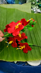 ดอกไม้เสียบผม ดอกชบาแดง ดอกไม้ดินประดิษฐ์