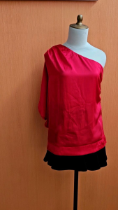 atasan one shoulder wanita merah M cewek MEWAH blouse silk cute