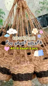6pcs pot sabut kelapa gantung kombinasi ijuk hitam