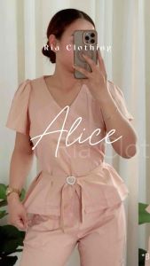 ALICE Puff Sleeves Linen V-neck Casual Office Blouse Korean BKK Trendy Women Fashion Top RiaClothing