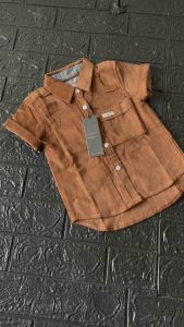 Kemeja anak motif polos bahan couduray warna teraccota bisa cod