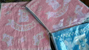 ผ้าขนหนู 12×12  Bicyele คละสี3สี ชมพูม่วงฟ้า 6ผืน