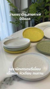 【พร้อมส่ง】🍽️ จานเซรามิก สไตล์นอร์ดิก คาเฟ่มินิมอล สีพาสเทล มี 3 สี เข้าไมโครเวฟได้ จานใส่เค้ก จานทรงกลม