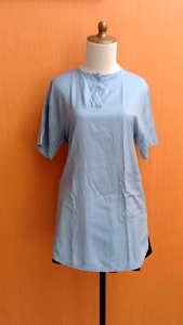atasan wanita biru muda pastel L cewek blouse lengan pendek santai