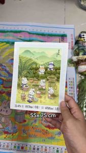 Tranh thêu kín Thỏ hái trà zj076 kt 55 x 70 cm