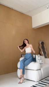 เสื้อผ้ากางเกงเอวสูงทรงกระบอกเล็กรุ่น9 ส่วนกระดูมลายเสือ S-3XL