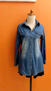 atasan kemeja wanita katun denim M cewek lengan panjang cute kerja kuliah