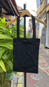 Totebag Polos Hitam Kanvas Drill Resleting 30x40cm MURAH