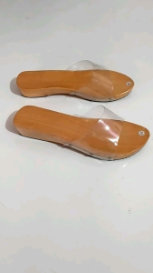 sandal teplek kayu natural 3cm mika bening / sandal kelom geulis teplek / sandal mika bening elegan