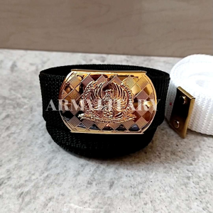 sabuk pdh kai kuningan motif logo timbul tali sabuk bisa request (hitam/putih)