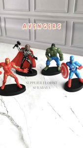 [1 SET ISI 4] MINIATUR KUE TART AVENGER THOR HULK IRON MAN CAPTAIN AMERICA KAPTEN AMERIKA HULUK HIASAN KUE ULANG TAHUN ANAK LAKI LAKI PEREMPUAN CAKE TOPPER BAKERY DIY FIGUR FILM