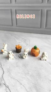 [1 SET ISI 7] MINIATUR KUE TART KELINCI BUNNY PUTIH CARROT WORTEL HIASAN CAKE CUPCAKE FLOWER DOME PAJANGAN BONEKA KECIL MINIATUR MINI HELLO BUNNY
