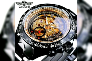 JAM TANGAN WINNER HITAM GOLD ORIGINAL MEKANIK FULL STAINLESS