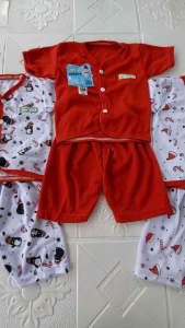 6 Pcs Baju Celana Bayi Newborn Lengan Pendek Motif Merah Terbaru