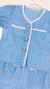 [1-7th] SETELAN ANAK CELANA PENDEK PEREMPUAN BIRU KANCING MUTIARA TANPA TAS (SET BLUE)