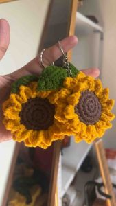 Crochet Sunflower Keychain with Personalized Beaded Name