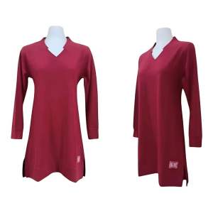 Uncle West Kaos Tunik Wanita Polos Warna Maroon Kerah V Neck Lengan Panjang Bahan Katun Lacos Premium