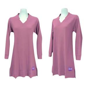 Uncle West Kaos Tunik Wanita Polos Warna Dusty Rose Kerah V Neck Lengan Panjang Bahan Katun Pique Premium
