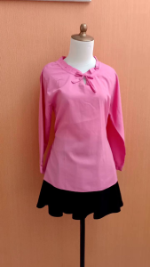 atasan wanita pink M lengan panjang blousr tali pinggang