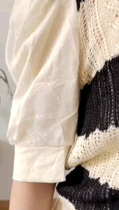 ECLAIRE 003 Blouse Knit Rajut Kombinasi Mesh Salur Stripe Korea Kerja Kasual Casual Import kigsa