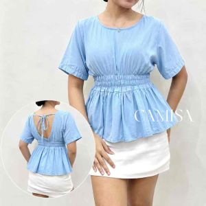 Xixi (S-XL) Gartered Waist Open Back Top