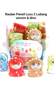 Rautan Pensil Toples Lucu 2 Lubang Unicorn Dino ada manik
