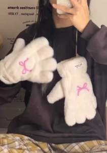 Găng + khăn quàng cổ hình nơ siêu mềm siêu ấm