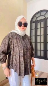 Daily Blouse Rayon Lengan Panjang Motif Salur Stripe Garis-Garis Kotak-Kotak Wanita