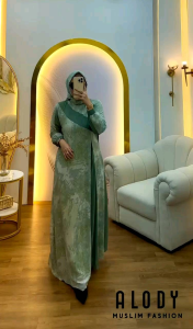 (13) ALODI AYRA Baju Dress Gamis Wanita Muslimah Pattern Cantik set Hijab Ayra set by Alody. Nazra Sha