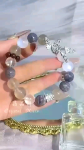 【现货】堇青石+月光石+檀木+白水晶+白发兔毛手串|情绪平衡 × 温柔气场 × 能量净化 Iolite + Moonstone + Sandalwood + Clear Quartz + White Rutilated Quartz Bracelet