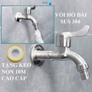 Vòi nước vòi hồ inox SUS 304 xả nước siêu mạnh gắn dây tưới ống dẻo máy giặt Rina RN7208  thân dài