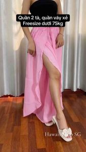 (Freesize dưới 75kg) Quần dài cánh bướm ống rộng dáng váy có xẻ đùi vải xô gân mỏng nhẹ